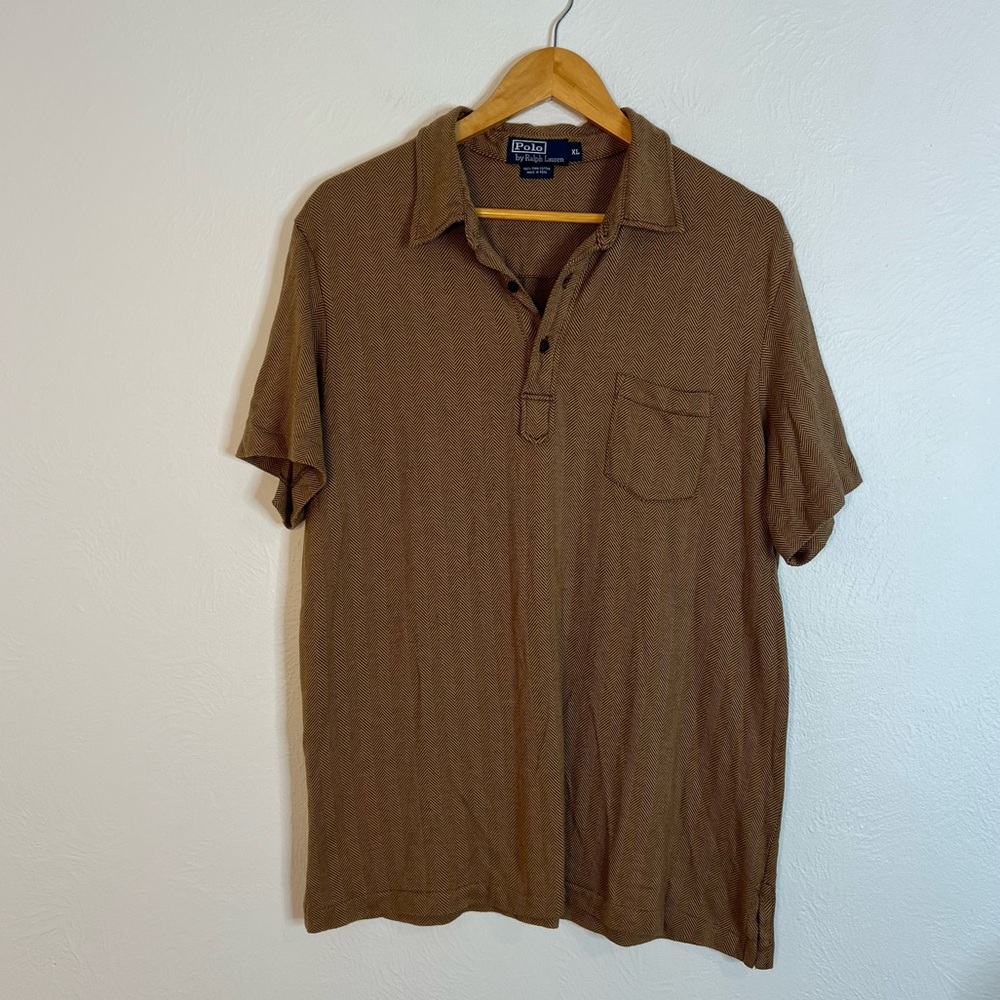 Polo by Ralph Lauren Men's Polo Shirt Brown Herringbone Pima Cotton Size XL